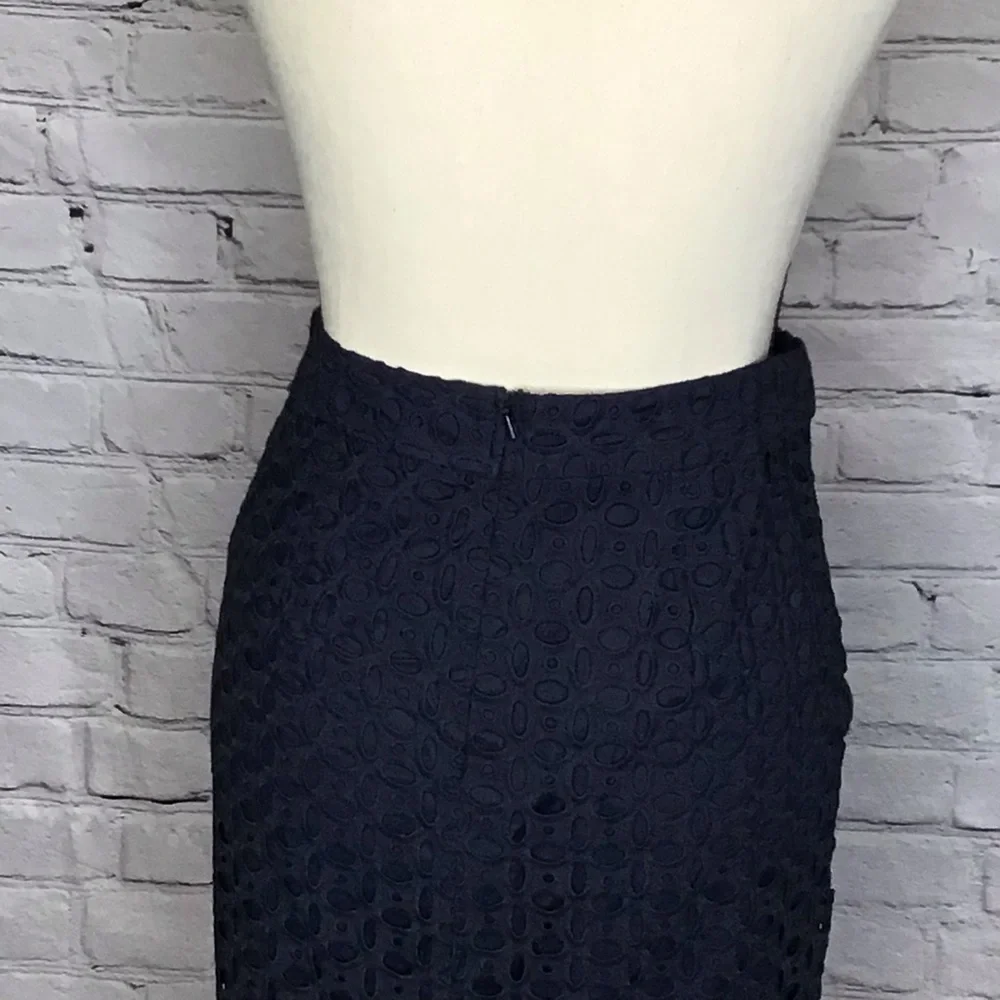 Kenar Navy Blue Eyelet Straight Skirt 2